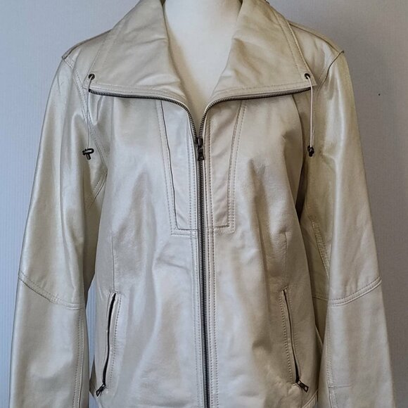 Chico's Cream-colored shimmer leather‎ jacket Medium to Large - Picture 2 of 13